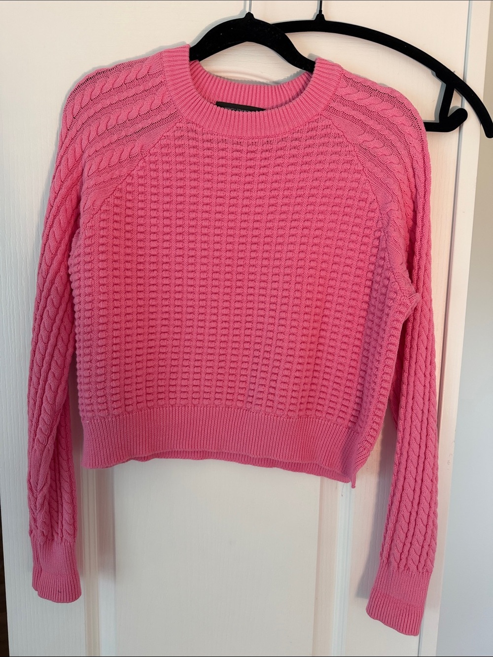 French Collection Hot Pink Cable & Waffle Knit Crewneck Sweater
